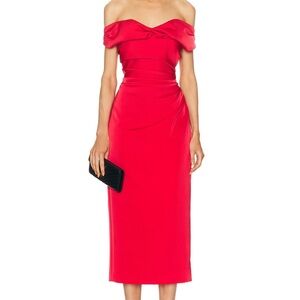 Off-Shoulder Red Midi Dress